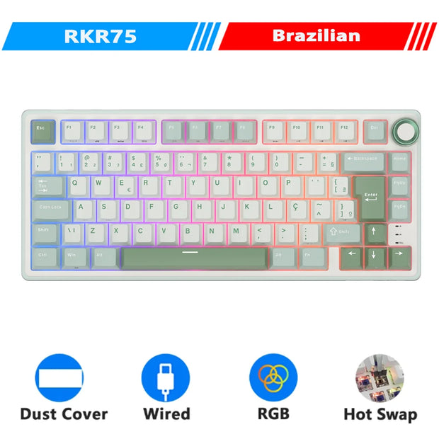 RK Royal Kludge R75 Gasket Wired Mechanical Keyboard 80 Keys RGB Backlit Hot-swappable Spanish Gamer Keyboard MDA PBT Keycaps