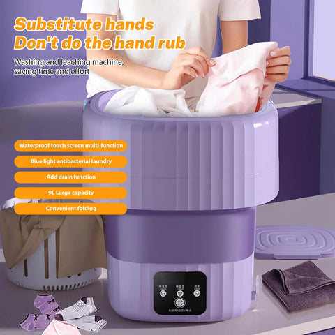 9L Portable Mini Foldable Washing Machine with Spin Dryer For Socks Underwear Panties Washer Household Mini Washing Machine