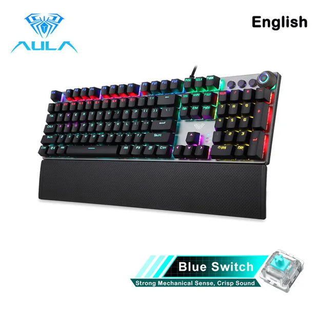 AULA F2088 Mechanical Gaming Keyboard Anti-ghosting 104 Brown Blue Switch Wired Mixed Backlight Keyboard for Game Laptop PC