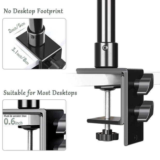 C Tripod Clamp Desk Mount Light Stand with 1/4" Ball Head Table Fixture Ring Light Adjustable Tabletop Bracket Stand DSLR Camera