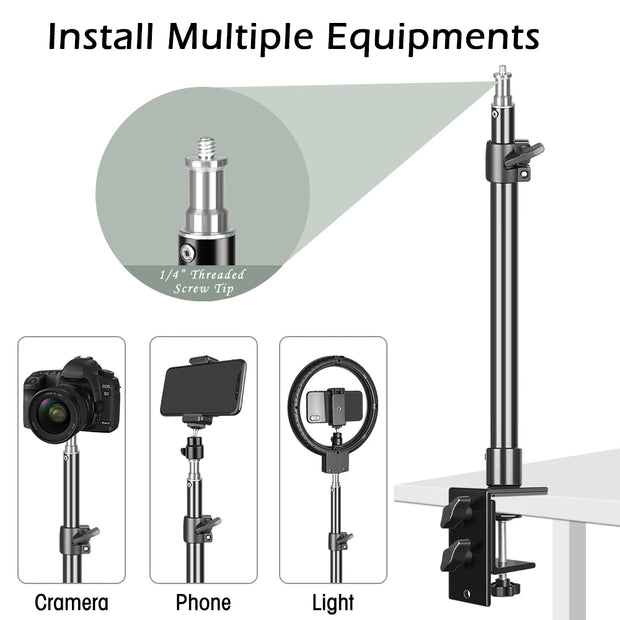 C Tripod Clamp Desk Mount Light Stand with 1/4" Ball Head Table Fixture Ring Light Adjustable Tabletop Bracket Stand DSLR Camera