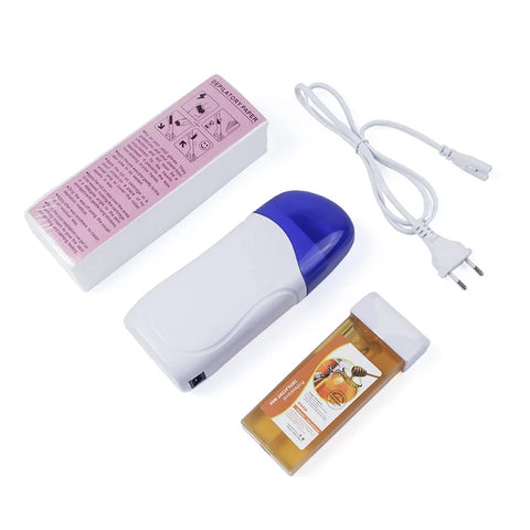 3 In 1 Roller Waxing Kit Depilatory Wax Warmer Strips For Hair Removal With Epilator Machine Cartridge Heater Waxing Paper Set