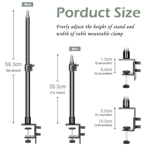 SH Desktop C-clamp Light Stand With 1/4" Ball Head,Adjustable Tabletop Bracket Stand For DSLR Camera, Ring Light, Video Monitor