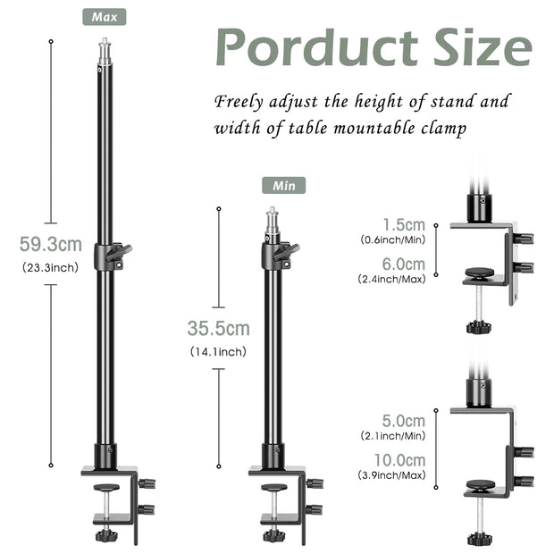 SH Desktop C-clamp Light Stand With 1/4" Ball Head,Adjustable Tabletop Bracket Stand For DSLR Camera, Ring Light, Video Monitor