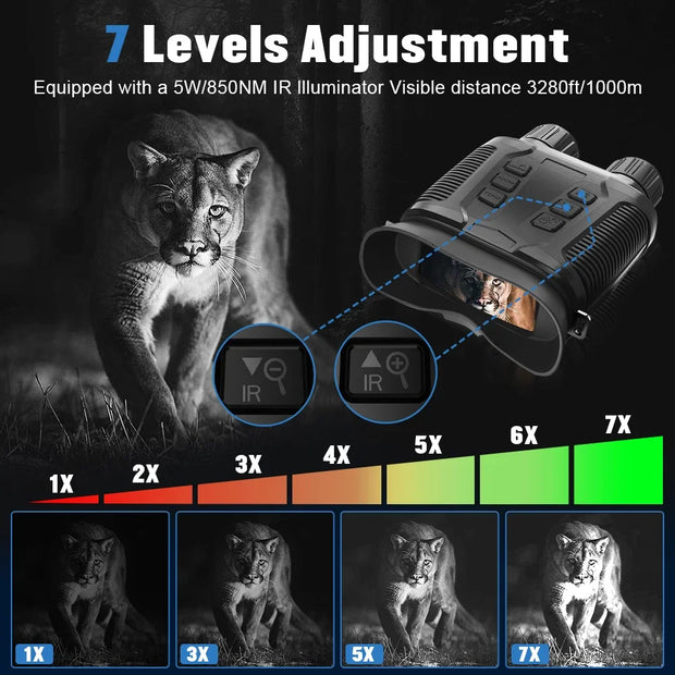 1000m Night Vision Binoculars 4K UHD Infrared Hunting Night Vision Goggles 3.2" HD Screen 10X Digital Zoom for Photos and Videos