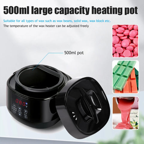 500ML Wax Warmer Digital Wax Heater for Professional Hair Removal Waxing Beans Heating Machine Depilation Epilator Wax-melt Pot