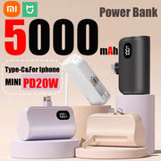 Xiaomi Mini 5000mAh Power Bank Built Cable Portable Mobile Phone Charger External Battery Capsule Powerbank For Type-C iPhone