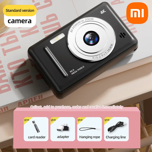 Xiaomi 4K Mini Digital Camera Retro CCD Sports Camera Entry-level Carema Dual HD Camera Flash 50 Million Pixels Auto Focus Gift