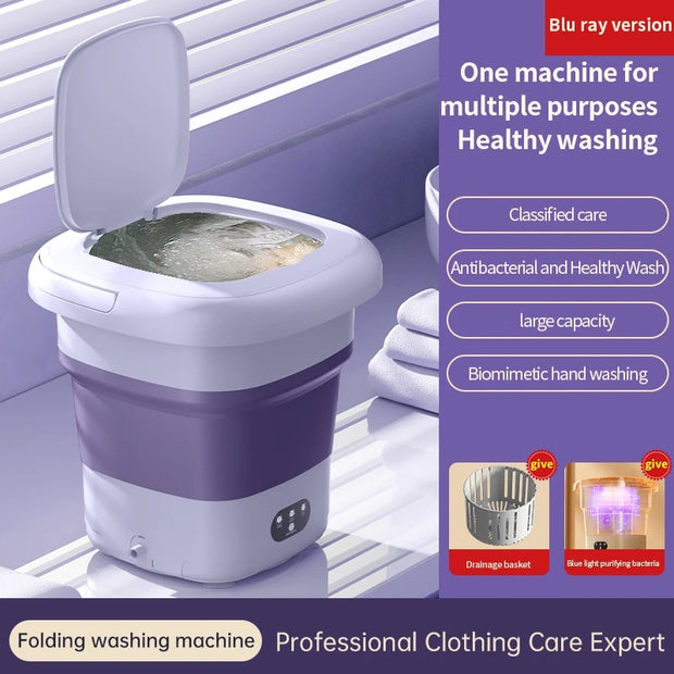 11L Folding Portable Washing Machine Big Capacity with Clothes Spin Dryer Bucket Travel Socks Underwear Panties Washing Machine