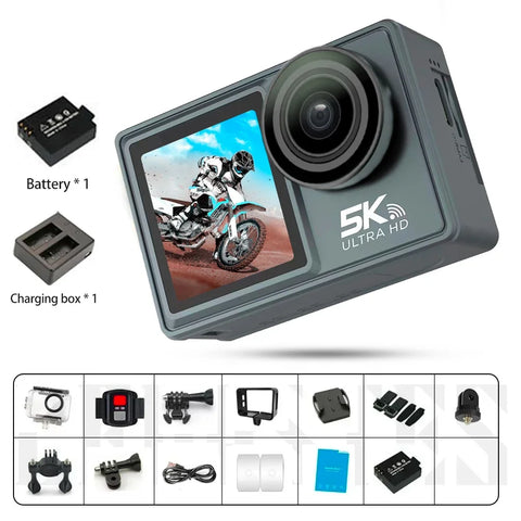 2025 NEW Action Camera 5K 4K 60FPS WiFi Anti-shake Dual Screen 170° Wide Angle 30m Waterproof Sport Camera with Remote Control