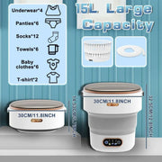 15L Portable Small Washing Dryer Machine Collapsible Washer with Spin Apartment Travel Socks Underwear Panties Washing Machine