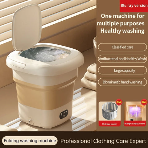 11L Folding Portable Washing Machine Big Capacity with Clothes Spin Dryer Bucket Travel Socks Underwear Panties Washing Machine