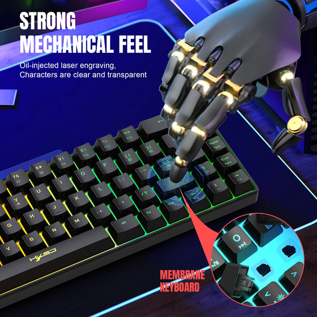 HXSJ V200 Wired K68 RGB Streamer Mini Gaming Keyboard 19-Key Conflict-Free Membrane Keyboard but Mechanical Feel for Game/Office