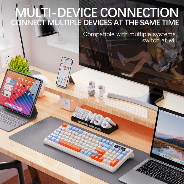 M96 Bluetooth Keyboard Wireless FREEWOLF Screen Gaming Keyboard,Electronic Screen, Multi-Device Connection,Ergonomics Gaming