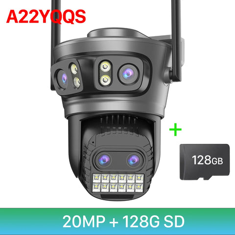 20MP 8K HD WiFi Camera Outdoor 10X Zoom Four Lens Three Screen Auto Tracking Security Protection 4K PTZ CCTV Video Surveillance