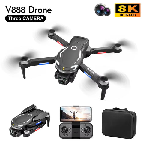 XIAOMI V888 Drone 4K GPS Triple Camera Professional Obstacle Avoidance Optical Flow Positioning Brushless Upgraded Quadcopter RC