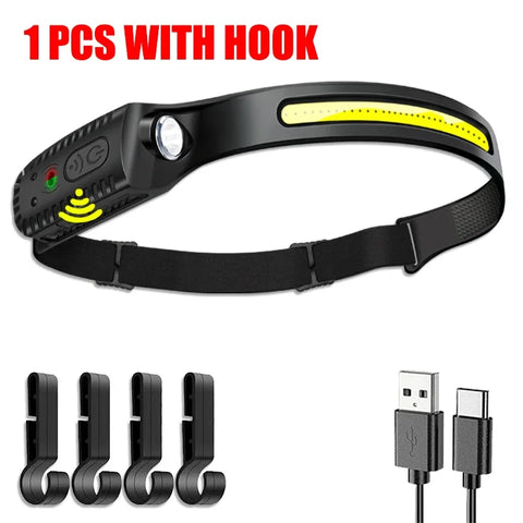 USB Rechargeable LED Sensor Headlamp XPE+COB Headlight Led Head Torch Camping Search Light Head Flashlight for Fishing Lantern