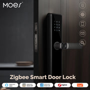 MOES Tuya ZigBee Smart Door Lock Indoor Password Fingerprint Remote Unlock Keycard Tamper Alarm Battery Powered Work With Alexa