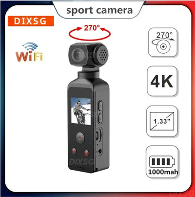 New 4K 1080P Pocket Camcorder HD Cam 1.3"  LCD Screen 270° Rotatable Wifi Mini sports Camera with Waterproof Case Motion Cameras