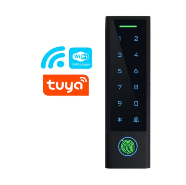 Tuya wifi Outdoor IP66 Black Plastic Shell  Fingerprint Access Control With Password And RFID Card Reader Function