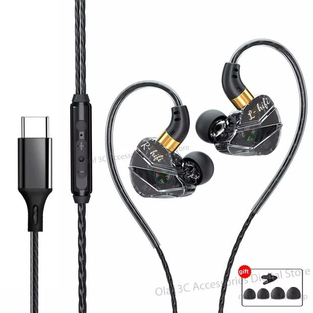 OLAF DAC Type C/3.5mm Headphones Wired Earbuds Handsfree Headset Gamer HiFi 9D Bass Stereo In-Ear Cable Earphones For Smartphone