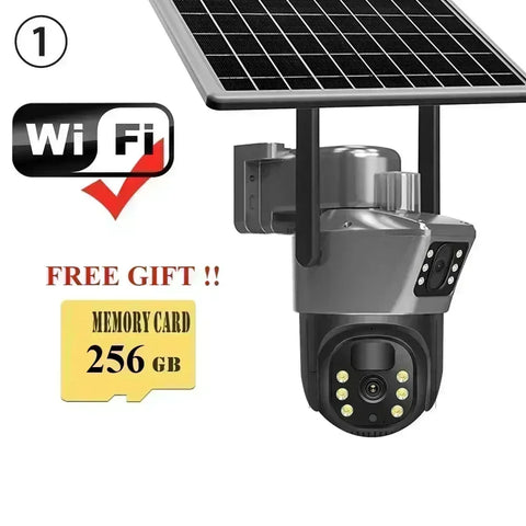 4K 8MP Sim Card Solar Camera comes free with a 256G memory Outdoor IP Cam Dual Screen Security Protection Wireless Surveillance