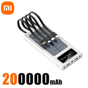 Xiaomi New Solar Power Bank 200000mA Large Capacity Mobile Power Fast Charging Battery With Dual USB 4 Cables For iPhone Samsung