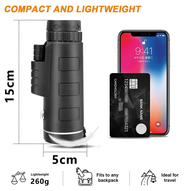 40X60 HD Professional Telescope Monocular Night Powerful Binoculars Waterproof Mini Pocket Zoom with Smartphone Hunting Camping