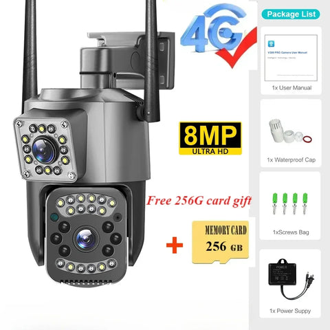 4K 8MP Dual Lens WiFi IP Camera Free 256GB memory card gift Night Vision Ai Human Detect PTZ Outdoor Video Security Protection