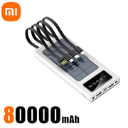 Xiaomi New Solar Power Bank 200000mA Large Capacity Mobile Power Fast Charging Battery With Dual USB 4 Cables For iPhone Samsung