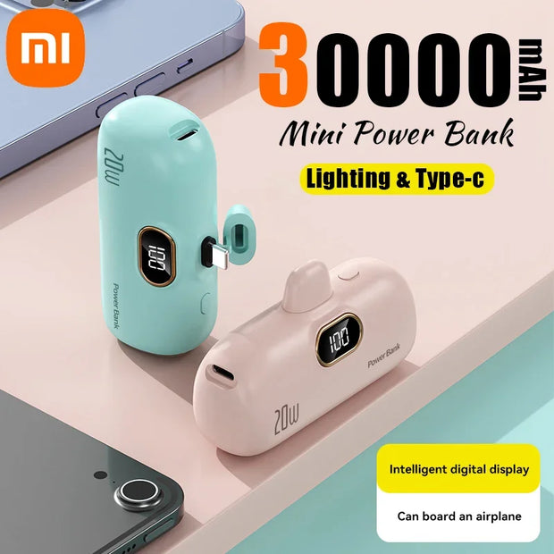 Xiaomi Mijia 30000mAh Mini Portable Power Bank Capsule Mobile Power Supply Emergency External Battery Fast Charger For iPhone 16