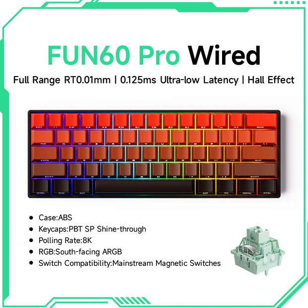 Akko MonsGeek FUN60 Mechanical Keyboard Magnetic Switch 60% Gaming Keyboards Rapid Trigger 0.01mm 8K ARGB HE/TMR Custom Keyboard