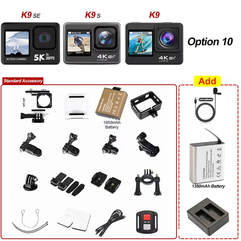 Action Camera 5K30FPS 4K60FPS 2.0 Touch LCD 48MP EIS DVR Webcam Dual Screen Wi-Fi 170D Waterproof 30M 5X Zoom Sports Camera