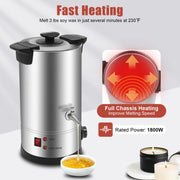 10L Electric Wax Melting Pot Stainless Steel Cup-shaped Candle Making Warmer Temperature Control W/Sealing Lid&Indicator Light