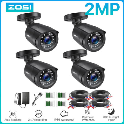 ZOSI 4pcs/lot 1080p HD-TVI CCTV Security Camera ,80ft Night Vision ,Outdoor Whetherproof Surveillance Camera Kit