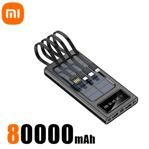 Xiaomi New Solar Power Bank 200000mA Large Capacity Mobile Power Fast Charging Battery With Dual USB 4 Cables For iPhone Samsung