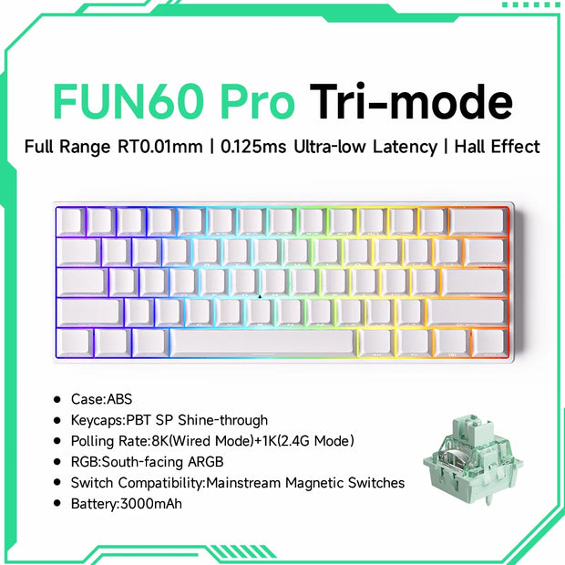 Akko MonsGeek FUN60 Mechanical Keyboard Magnetic Switch 60% Gaming Keyboards Rapid Trigger 0.01mm 8K ARGB HE/TMR Custom Keyboard