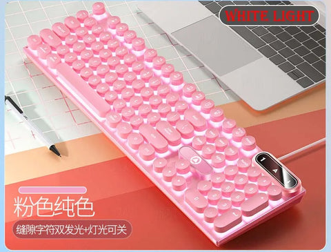 K500 Pink Keyboard Mixed Color White Pink Keycaps 104 Keys Wired Gaming Keyboard for Laptop PC