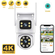 4K 8MP PTZ WIFI Camera Dual Lens Dual Screen IP Camera Outdoor 4MP HD Auto Tracking Security Protection CCTV Surveillance iCSee