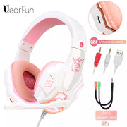 QearFun New Pink Headphones for PC Girls Gaming Wired Headset with Microphone Gamer for PS4 Windows XP/7/8/10 Laptop Phone