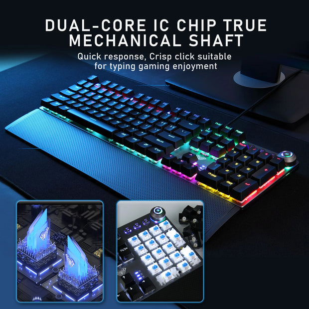 AULA F2088 Mechanical Gaming Keyboard Anti-ghosting 104 Brown Blue Switch Wired Mixed Backlight Keyboard for Game Laptop PC