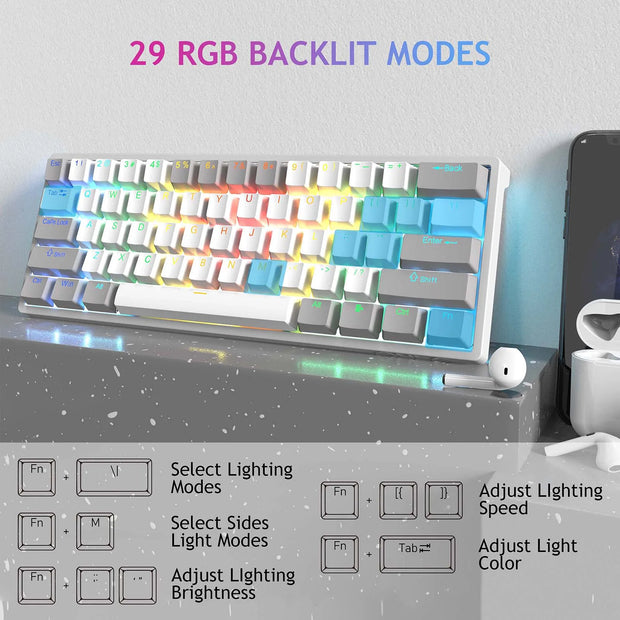 AULA RGB 60 Percent Wired Gaming Mechanical Keyboard Mini Compact USB Hot-Swappable Keyboards with Brown Switches for PC Laptop