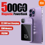 Xiaomi 50000mAh Magnetic Wireless Charger Power Bank Magsafe External Battery Fast Charging PowerBank For Android iPhone 15 16