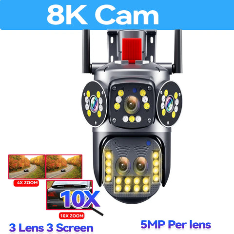 10K Security Protection WiFi6 Camera Outdoor Four Screen 20MP CCTV External IP Cam 10X Zoom 8K 15MP Video Surveillance Camera