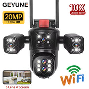 10K 20MP Security WiFi Camera Five Lens Four Screen Surveillance Cam Ai Track 10x Optical Zoom Waterproof Outdoor CCTV Cam Home