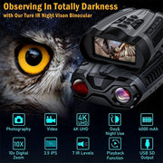 Ponbos Professional 300M Infrared Night Vision Telescope Camera 4K UHD 58MP 10X Zoom Digital Binoculars for Hunting Camping