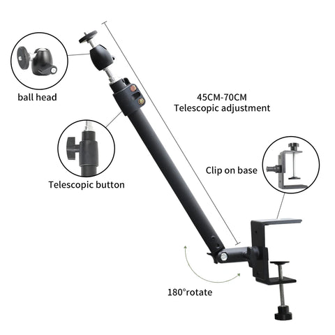 SH Desktop C-clamp Light Stand With 1/4" Ball Head,Adjustable Tabletop Bracket Stand For DSLR Camera, Ring Light, Video Monitor