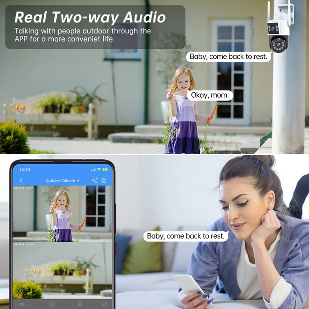 Jooan 5K 4K HD Wifi Camera Outdoor Dual Lens Dual Screen PTZ IP Camera AI Tracking Security Protection Video Surveillance