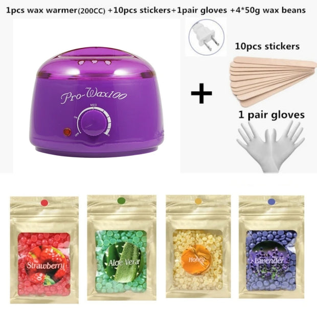 Electric 500cc   wax warmer  Hair Removal Wax- Heater Wax Beans 10pcs Wood Stickers Sets Waxing Kit cera depilator