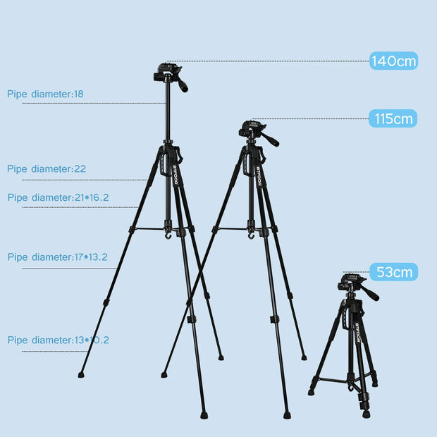 Phone Travel Self Tripod  Aluminum Tall 55” 140CM Stand With Quick Plates Mount Pan Head For Canon Nikon DSLR SLR Digital Camera